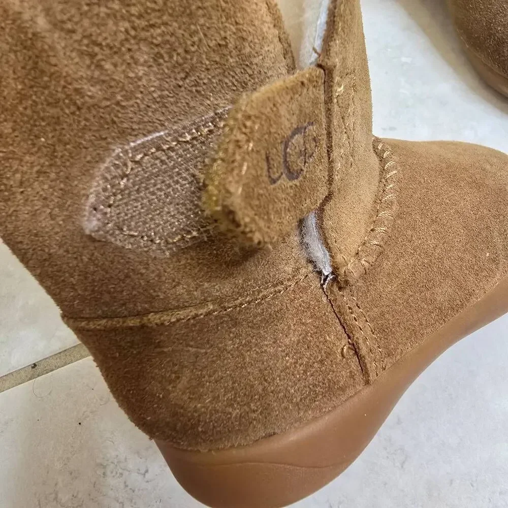 UGG Keelan Toddler Boots Chestnut Suede Fleece Shearling Ankle Booties 7